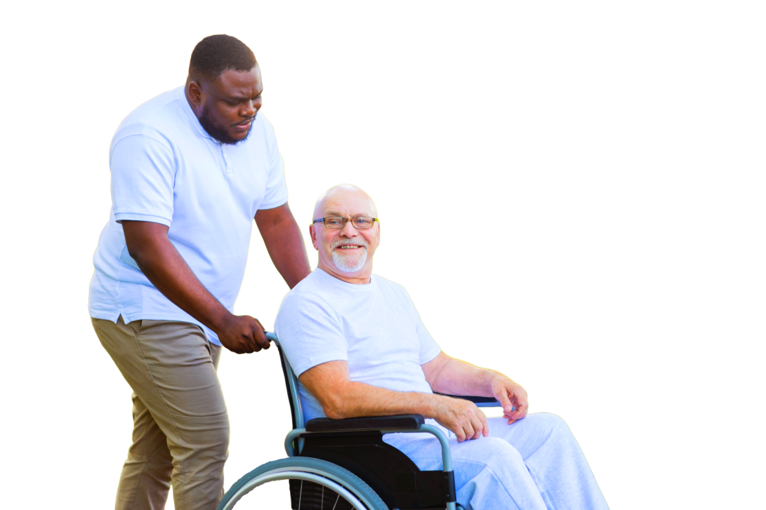man assisting grandfather